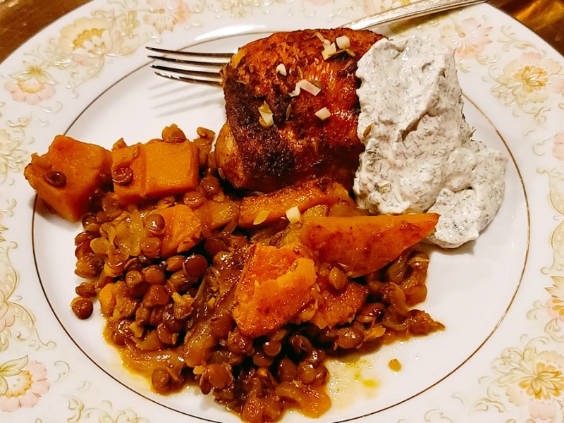 One-Pan Paprika Chicken with Lentils, Squash and Daga